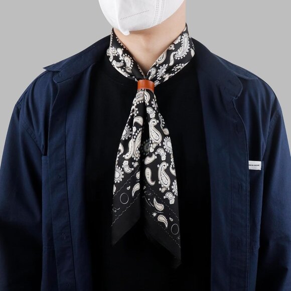 ⚡Men Black Sperry Necktie 27.5 Inches Cowboy Scarves Pocket Square Silk Bandanas - Picture 4 of 8